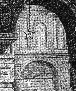 Five-pronged star with shining cross shadow